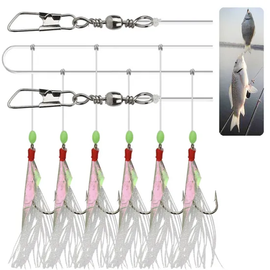 Leuchtende Sabiki Rigs Fishing Flasher Lures Bait Rigs Fish Skin Glow Fishing Lure Angelperlen High Carbon Haken für Süß-/Salzwasser